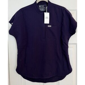 FIGS NWT Montex Scrub Top Sz S Purple Classic Mock Neck 1/4 Zip Nurse Medical